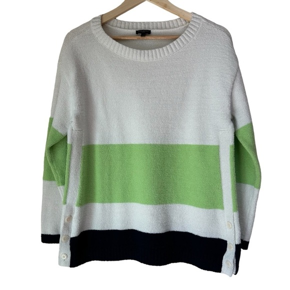 Talbots White, Green, Navy Summer Long Sleeve Sweater, Large Petite - Picture 1 of 10